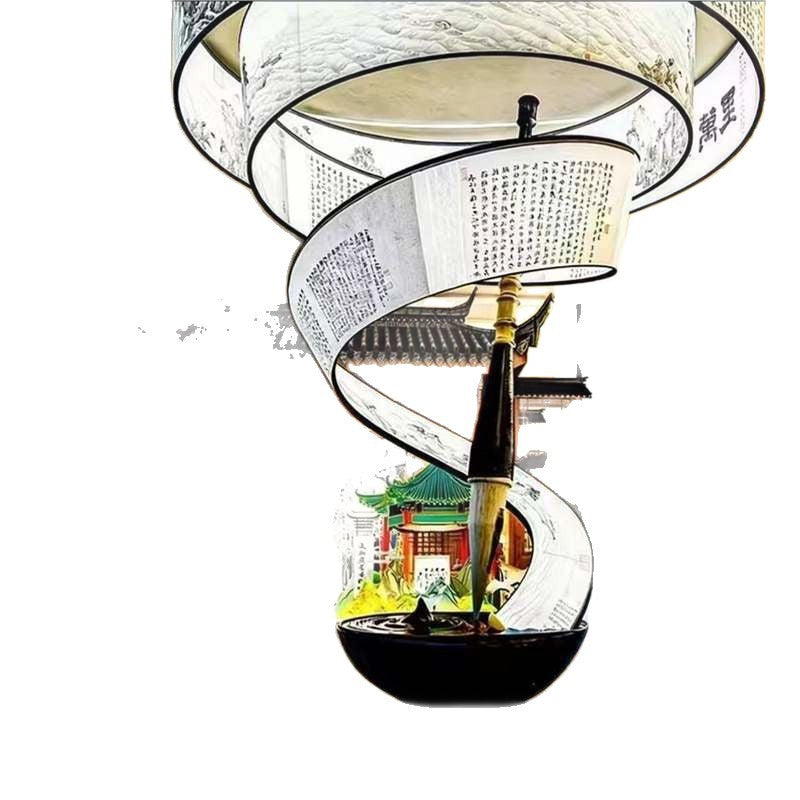 New chinoiserie chandelier uv streamer printing lobby hotel banquet hall shape art luminous sales department decorative chandelier