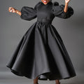 plus size women's clothing fashionlooseplus sizefashionpure color large skirt puff sleeve mid-length skirt african dress