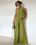 Amazon fashion cross-border women's textured wrinkled halter suit back straps backless high waistloose pants