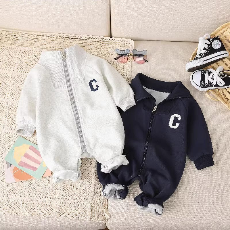 Baby outfit: korean style long-sleeve zip-up romper for boys and girls - trendy casual jumpsuit for outdoor adventures