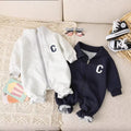 Newborn infant casual korean style long-sleeve zip-up romper - fashionable outfit for baby boys and girls, perfect for strolls and crawling