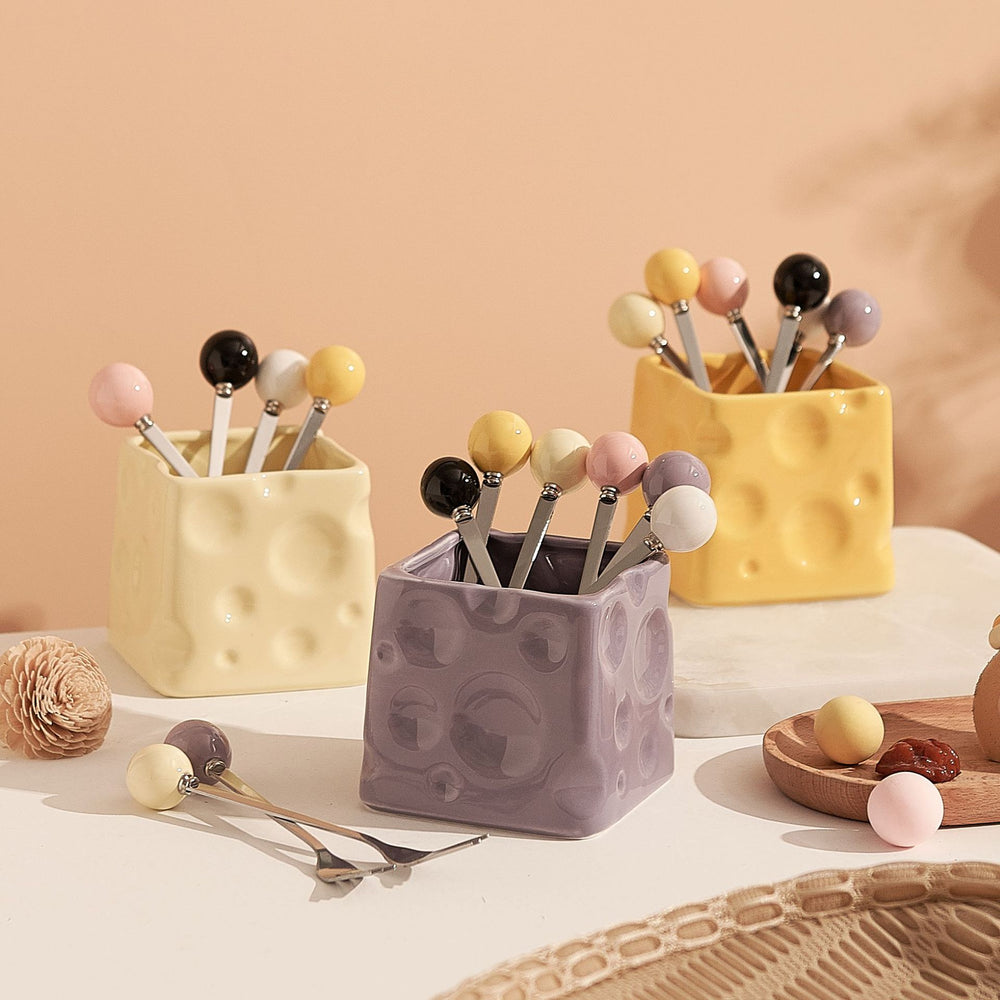 Cheese and fruit fork jar suitfor homeclassy good stuff exquisite afternoon tea dessert fork spoon ceramic handle fruit spoon