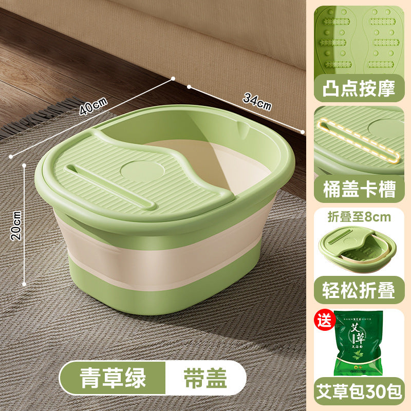 Collapsible foot soak bucket - deepened, calf-high, with lid, insulated, massage foot bath bucket, home spa thickened foot basin