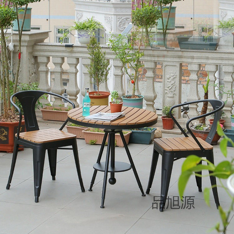 Anti-corrosive wood balcony tables and chairs outdoor leisure villa coffee milk tea shop courtyard waterproof plastic wood tables and chairs combination kit