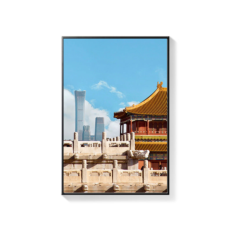 Beijing Forbidden City Snow Scene Decorative Painting New Chinese Architecture Eaves Red Wall Hanging Painting Chinese Style Restaurant Box Mural