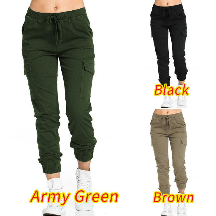 fashion cross-border   women's pants workwear casual elastic waist thin side pockets pants women's pants