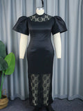 Am030302 designer stand collar flared sleeve dress - elegant lace see-through mini dress