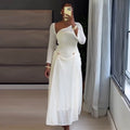 European and american women's clothing  autumn new sweet and fresh one-shoulder long sleeve high-waisted slimming a-line maxi dress