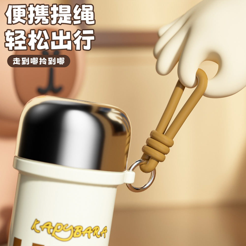 316 stainless steel high-style insulated tumbler - cute capybara design - kids' water bottle - portable handheld double-drink straw cup