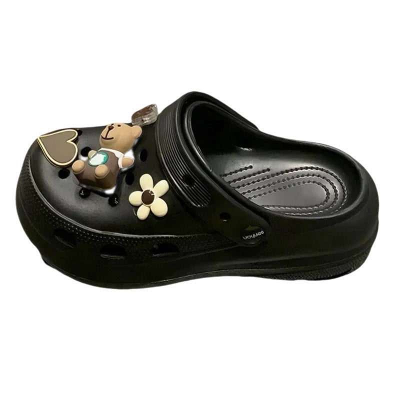 Bone white bouquet puff shoes flower clogs thick sole 6cmclassystereo spring and summer new arrival beach shoes outwear