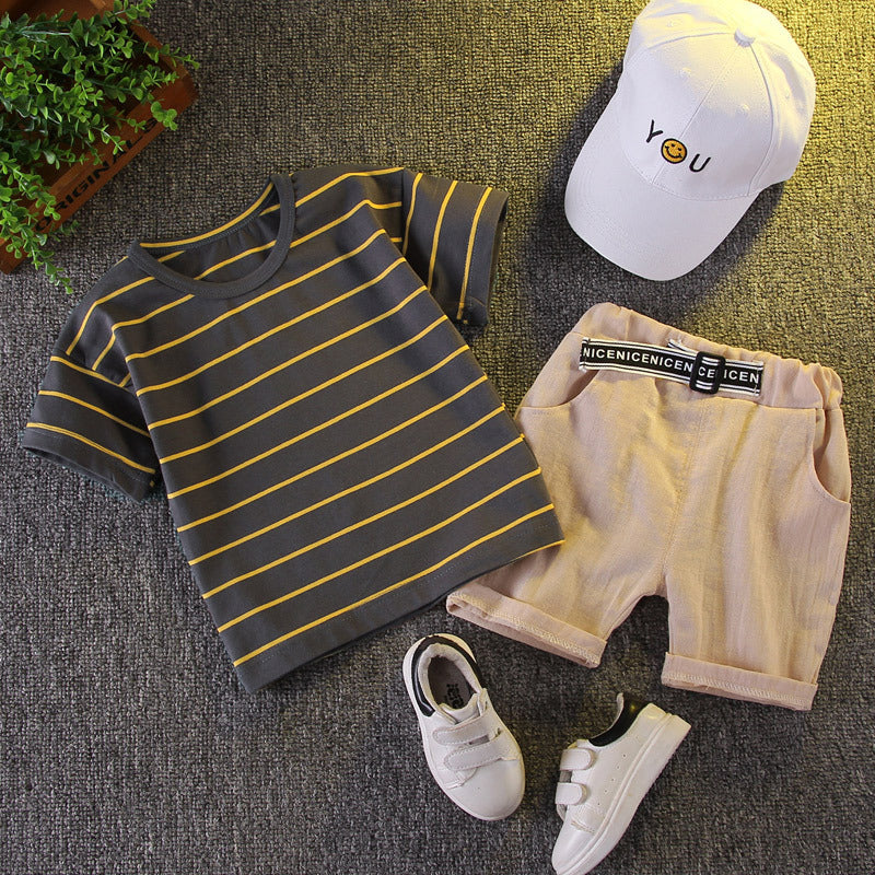 Boys' summer outfit  new arrival: baby boy short-sleeve set, summer infant and toddler boy two-piece striped casual outfit