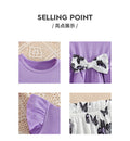 Girls' summer outfit set: purple flutter sleeve top with lace hem and butterfly print pants - two-piece set for kids