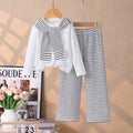Girls' two-piece set: solid color long-sleeve top and striped flare pants with shawl