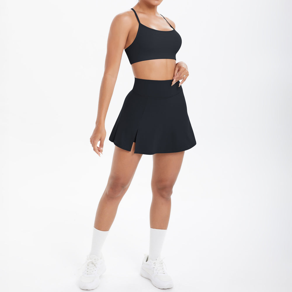 Cloud-feel casual high-waisted tennis skirt sexy strappy back yoga set quick-dry running fitness outfit