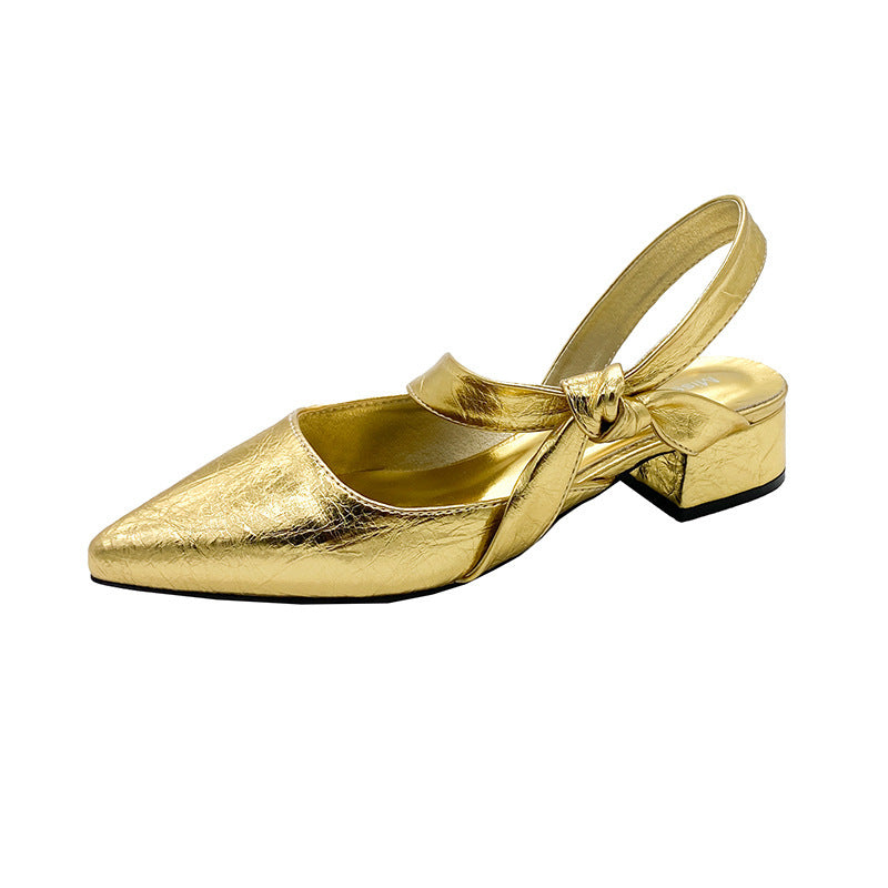 2026 korean style spring/summer versatile new retro fashion pointed toe slingback chunky heel elegant sandals for women