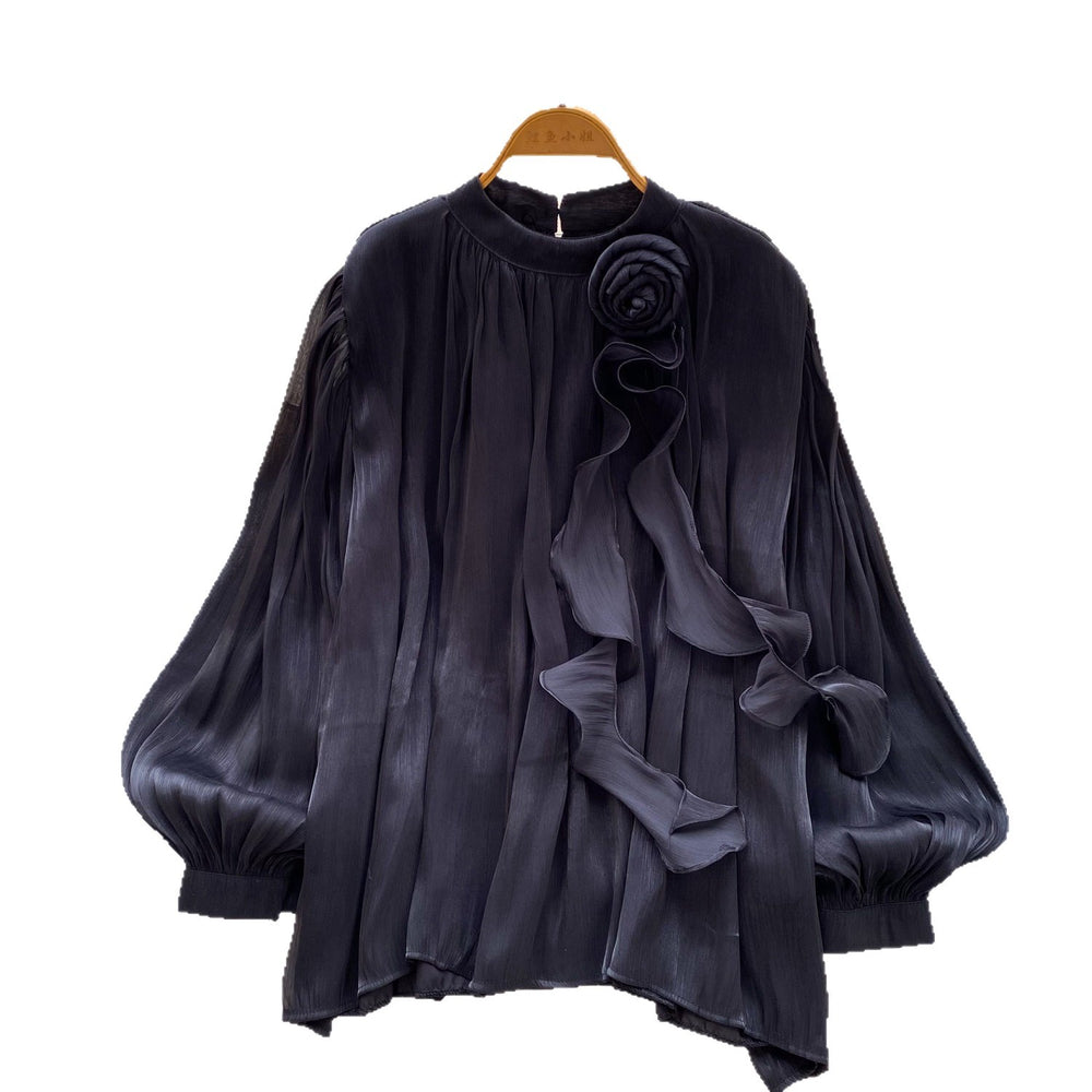 French aristocrat court style 3d floral embellished long sleeve blouse - unique, chic, and high-end women's top