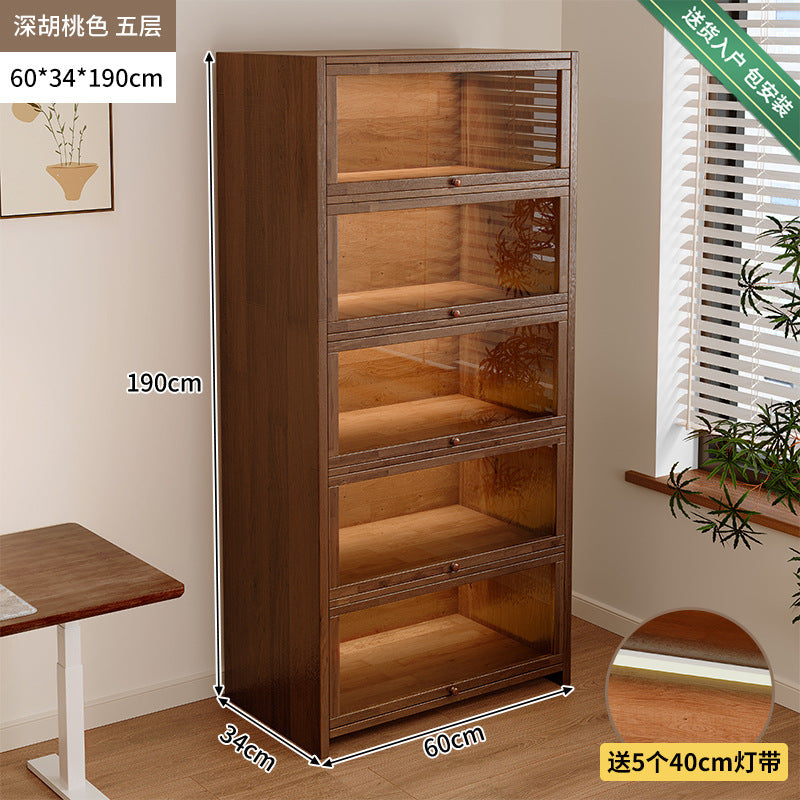 Solid wood dust-proof bookcase integrated against the wall Walnut color storage cabinet Locker Floor storage cabinet Household bookshelf
