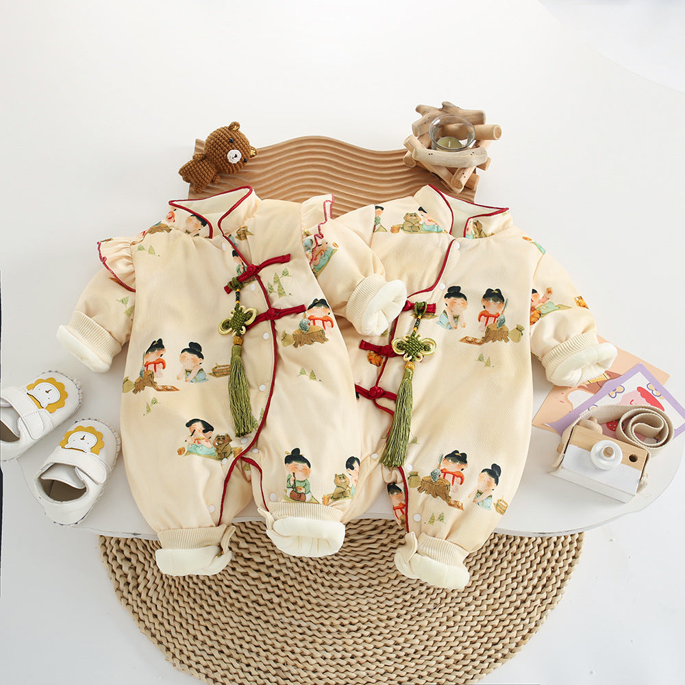 Baby winter rompers: fleece-lined & cotton-padded onesies for boys & girls - autumn/winter newborn chinese style cotton rompers