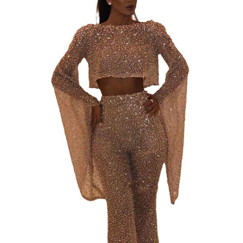 new european and american style women's export clothing,  &  two-piece sexy long sleeve backless jumpsuit with pants