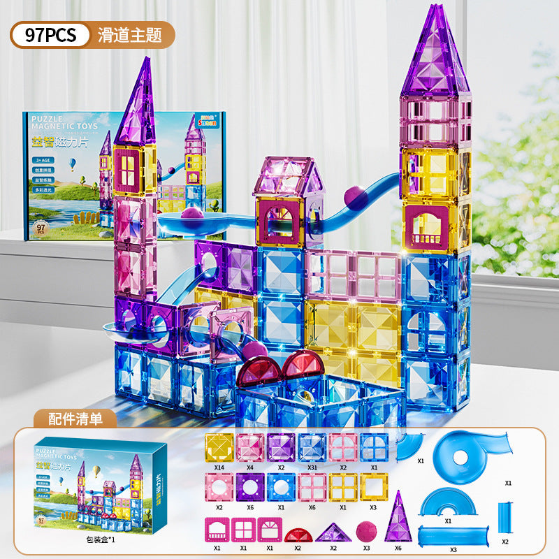 Kids puzzle variety of assemble building blocks castle paradise boys and girls colorful window magnetic sheet magnetic magnet intellectual toy