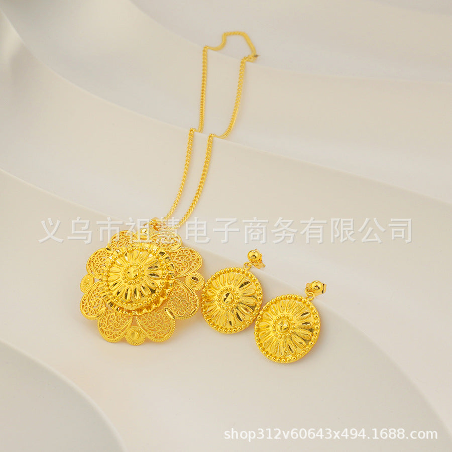 Two-piece set: new middle eastern dubai ethiopian women's pendant necklace and earrings, african sunflower style
