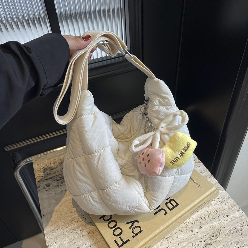 Cross-border new autumn and winter cotton clothes, bags, rhombus casual versatile messenger bags, commuter single shoulder fashion crescent moon dumpling bags