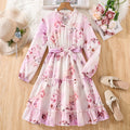Girls' foreign trade dress, spring/summer  new collection, french elegant vacation style, printed long sleeve, cinched waist, lace trimmed princess dress