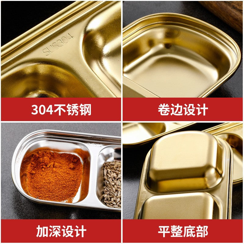 304 korean style grid plate stainless steel korean dipping dish grid plate gold hot pot seasoning dish barbecue round sauce dish