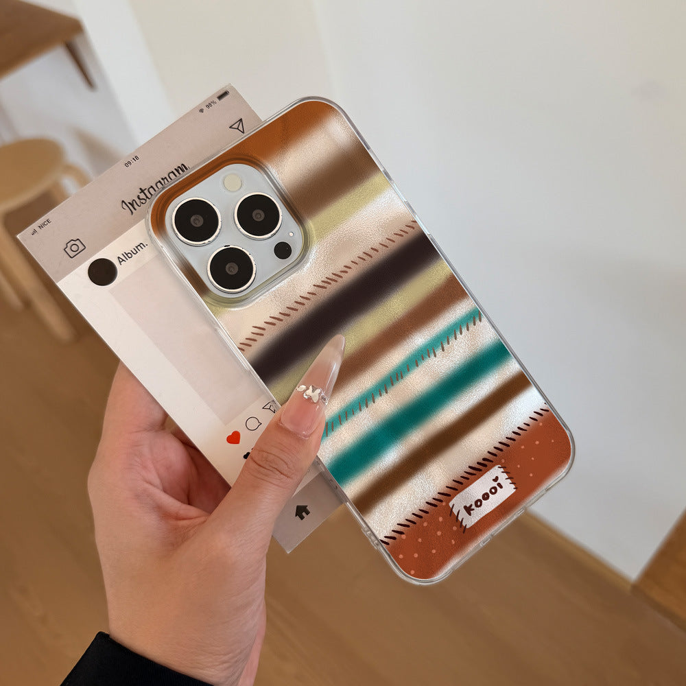 Colorful striped tin foil case suitable for apple 17promax mobile phone case streamer iphone16/13 frosted hard case