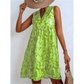 Shipped to europe and the us:  independent store women's v-neck printed dress, sleeveless a-line skirt