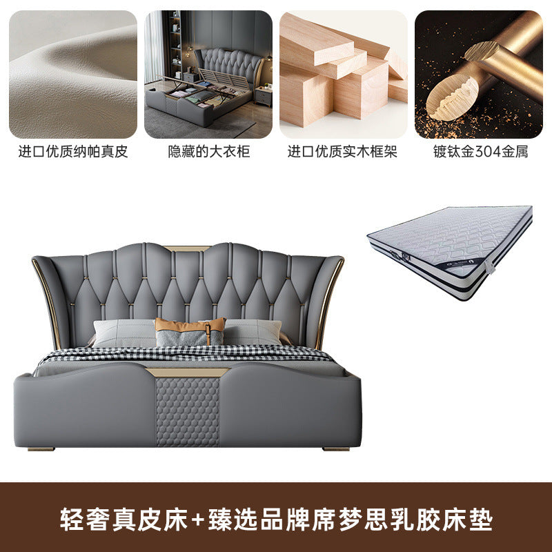 Genuine leather bed italianaccessible luxury master bedroom 1.8m double bed 1.5mcasual 2m leather soft-packed storage bed