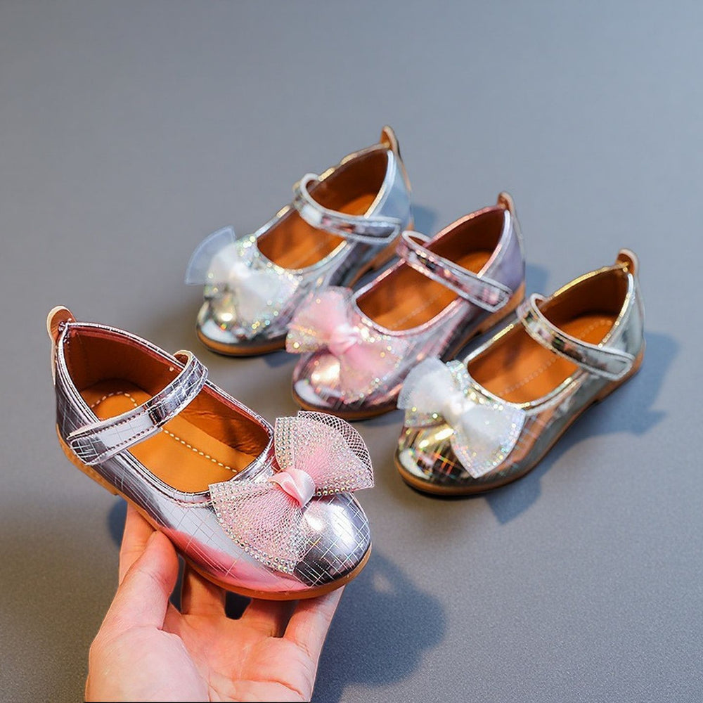 Girls'  spring new bowknot soft sole princess leather shoes for toddlers and young children - wholesale magic tape closure kids' shoes (direct from manufacturer)