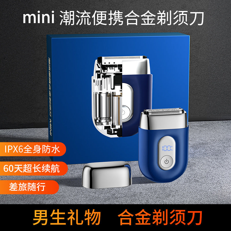 Reciprocating three-blade mini alloy electric shaver washable digital display fast charging portable travel men's razor