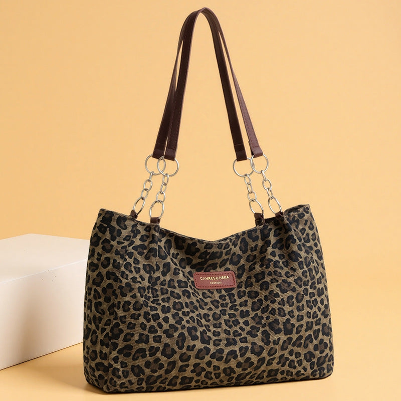 High-end, large-capacity women's tote bag - stylish leopard print handbag, minimalist and versatile shoulder bag, commuter underarm bag