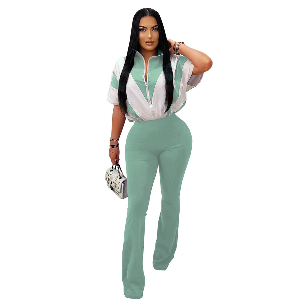 C7306 cross-border   fashion women's casual slim-fit activewear short sleeve top and pants set - new