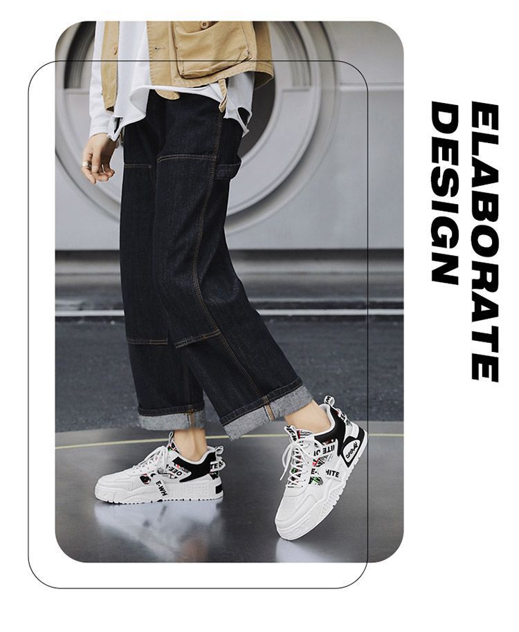 Men's white sneakers - spring/autumn breathable 2025 new trendy brand chunky sole athletic casual skate shoes - niche versatile streetwear footwear