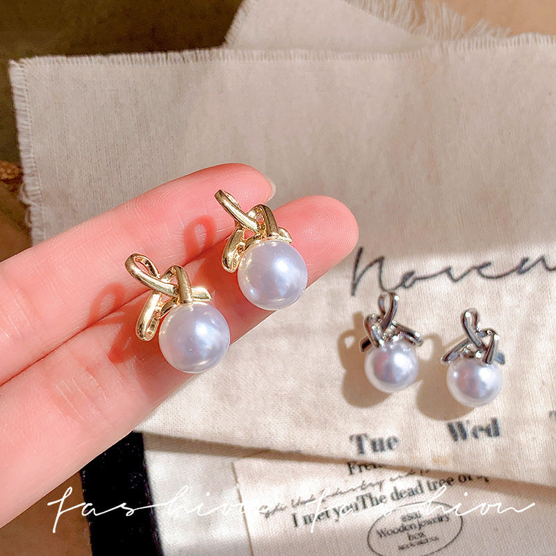 Cross bow pearl earrings for women niche styleclassy sense casualeasiest for matchelegant earrings work clothing earrings wholesale