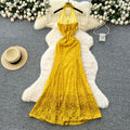 French chic v-neck halter lace dress - women's summer sexy slim-fit open back mermaid maxi dress