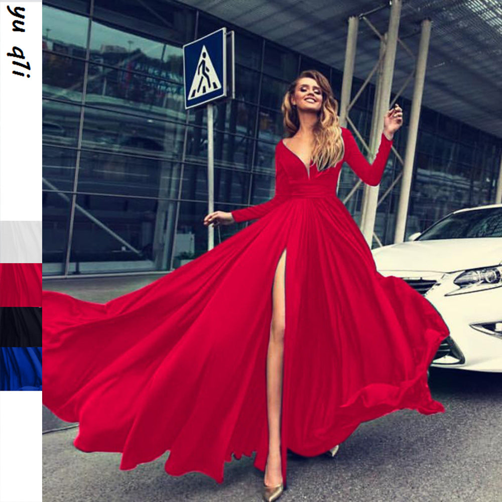 european and american export hot seller: new milk silk sexy deep v long sleeve dress for  and