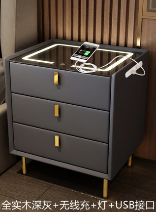 Smart nightstand solid wood bedside table - modern style bedroom with wireless charging, multifunctional lighting, and wireless charging capability