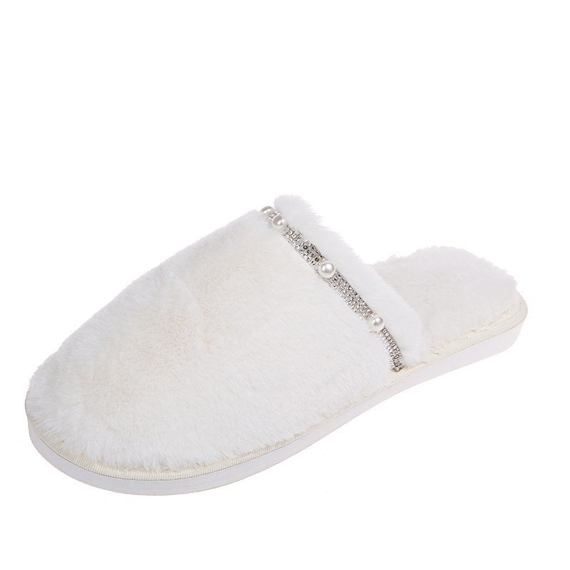 winter baotou women's soft fur cotton slippers home indoor heattech rhinestone fashionoutwear cotton slippers