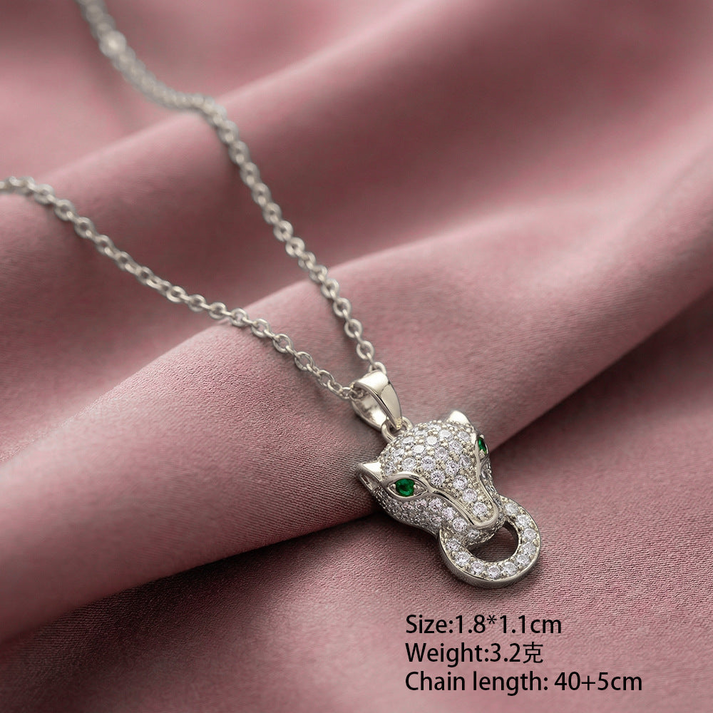European and american hot-selling fashion copper inlaid zircon leopard necklace for women, light luxury fashionable personalized titanium steel clavicle chain set