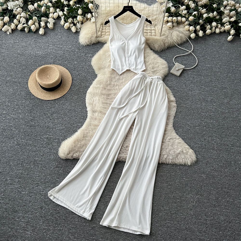 Salt style outfit work clothing style silm vest high waistloose pants women's summer lazy slimming lookeleganttwo-piece set