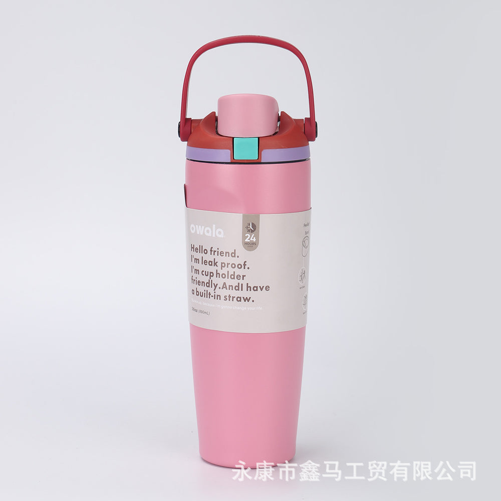 New arrival high-looking owala fruit cup outdoor portable satchel car cup 304 stainless steel straw thermos cup