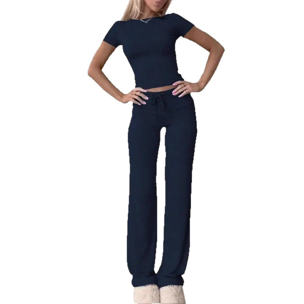 2025 amazon fashion cross-border new casual suit short sleeve tops pants home clothes sportswear yoga clothes