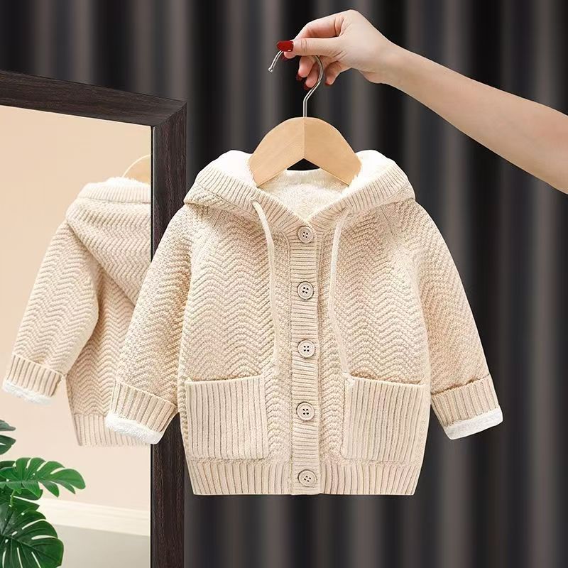 new winter collection: thickened hooded lambswool fleece sweater cardigan for boys and girls - baby and infant outerwear
