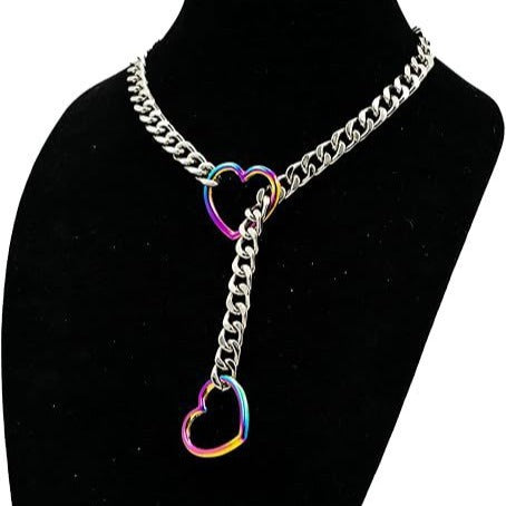 Amazon new arrivalcolorful double heart necklace punk cuban adjustable women's clavicle chain necklace necklace wholesale