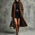 European and american plus size women's plush coat - hooded, drop shoulder, loose fit, long length, warm lambswool overcoat - wholesale supply
