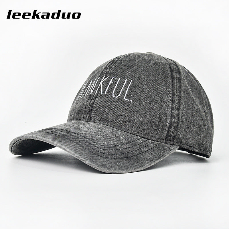 Retro old couple baseball cap stone ground washed letter cap men's wide brim big head circumference sports sunscreen cap