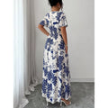 cross-border european and american floral print dress - butterfly sleeve, slit thigh maxi dress